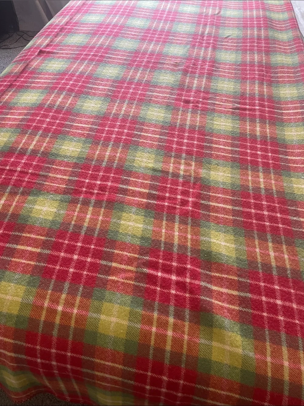 Pottery Barn Red, Green & Yellow Plaid Wool Blanket King/Cal King